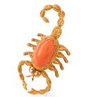 Vintage Diamond Coral 18K Gold Scorpion Oval Cabochon Pin Brooch