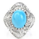 Estate Turquoise Diamond Platinum Ballerina Cocktail Ring