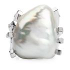 Estate Large Baroque White Pearl Platinum  Cocktail Ring
