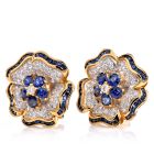 Vintage Diamond Sapphire 18K Gold Flower Motif Earrings