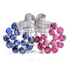 Antique Diamond Ruby Sapphire 18K Gold Double Clip Pin 