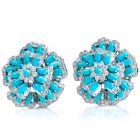 Elegant Diamond Fine Turquoise 18K Yellow Gold Blue Flower Clip On Earrings 