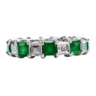 Asscher Diamond Emerald Platinum Eternity Band Ring