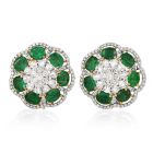 Estate Flower Emerald Diamond 18K Gold Stud Earrings