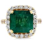 Elegant Diamond 8.08ct Genuine Emerald 18K Yellow Gold Halo Eternity Cocktail Ring