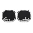 Vintage Floating Diamond Onyx 18K White Gold Tuxedo Men's Cufflinks 