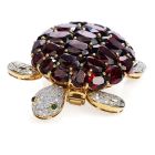 Estate Diamond Garnet Emerald 18K Gold Turtle Large Brooch Pin