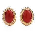 Vintage Retro Red Coral Yellow Gold clip on Earrings 