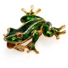 Italian Diamond Ruby 18K Gold Green Enamel Frog Brooch Pin