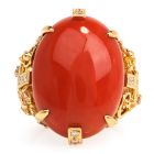 GIA Natural Red Coral Diamond Sapphire 18K Gold Geometric Cocktail Ring