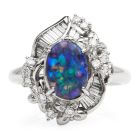 GIA Natural Black Opal Diamond Platinum Floral Cocktail Ring 