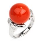 GIA Natural Red Coral Bead Diamond Platinum Cocktail Ring 