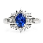 Estate 1.06ct Blue Sapphire Diamond Platinum Floral Ring