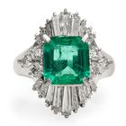 GIA 2.16 carats Emerald Diamond Platinum Ballerina Cocktail Ring