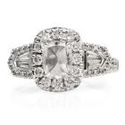 Henri Daussi Cushion Cut Diamond 18K White Gold Engagement Ring 