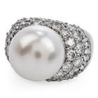 Extraordinary South Sea Pearl 3.97ct Diamond Platinum Cluster Cocktail Ring