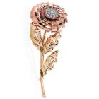 Cartier French Vintage Diamond 18K Gold Floral Retro Double Brooch Pin Set