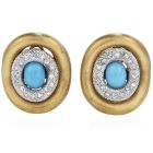 Estate Diamond 4.90ct Turquoise 18K Gold Elegant Large Earrings 