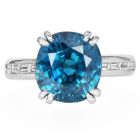GIA 9.70cts Blue Zircon Diamond Platinum Cushion Engagement Ring|Dover Jewelry|