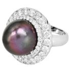 18K White Gold South Sea Pearl 2.82cts Diamond Halo Cocktail Ring|Dover Jewelry|