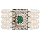 Buccellati Four-Strand Pearl Diamond Emerald 18K Bracelet