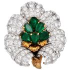 buccellati Vintage Emerald diamond 18k Gold Flower Brooch Pin