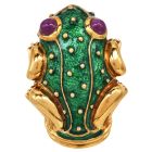Hidalgo Miami 1990s Ruby 18K Gold Enamel Frog Brooch pin