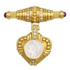 Judith Ripka  Diamond Mother of Pearl 18K Gold Brooch Pendant
