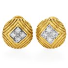 MAZ 1990s Diamond 18k Gold Round Stud Clip-On Earrings