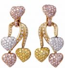 Estate GIA Fancy Pink, Yellow & White Diamond  Gold Pendant Earrings