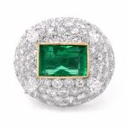 1960'S Colombian Diamond Emerald 18K Gold Dome Ring