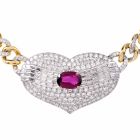 Estate 15.54 carats Ruby Diamond Pendant Choker Link Necklace 