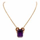 Gueblin Vintage Retro Amethyst Seed Pearl Gold Pendant Necklace