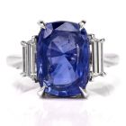 Estate Natural No Heat 9.07ct Ceylon Sapphire Trapezoid Diamond Platinum Ring