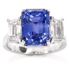 Blue Sapphire Diamond Three Stone Platinum Engagement Ring