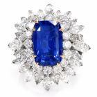 Vintage Burma No Heat 13.65ct Sapphire Diamond Platinum Large Cluster Cocktail Ring 