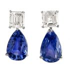 Natural GIA Blue Sapphire Diamond Pear Drop Platinum Earrings 