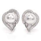 South Sea Pearl Diamond 18K Gold Fancy Heart Cluster Earrings 
