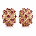 Estate Ruby Diamond Yellow 18-karat Gold Clip-on Earrings