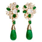 Estate Emerald 18K Yellow Gold Dangle Drop Clip Back Earrings 
