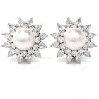 Estate Starburst Diamond Pearl Platinum Earrings