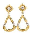 Estate Diamond 18K Yellow Gold Hoop Dangle Clip On Earrings 
