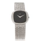 Vintage Piaget Black Dial 18K White Gold Mesh Strap Ladies Watch 