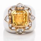 Estate Diamond Untreated Natural GIA Certified Yellow Sapphire 14K Dome Ring