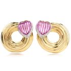 1980s Heart Turmaline Diamond 18K Gold Swirl Clip On Earrings