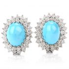 Vintage Diamond Turquoise Omega Clip Earrings