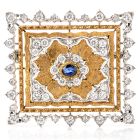 Opulent Buccellati Diamond Sapphire 18K Square Brooch