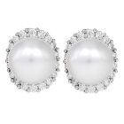 12mm Pearl  Diamond 18K White Gold Halo Stud Earrings