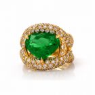  Heart Shape Colombian Emerald Pave Diamond 18K Gold Cocktail Ring