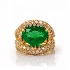  Heart Shape Colombian Emerald Pave Diamond 18K Gold Cocktail Ring